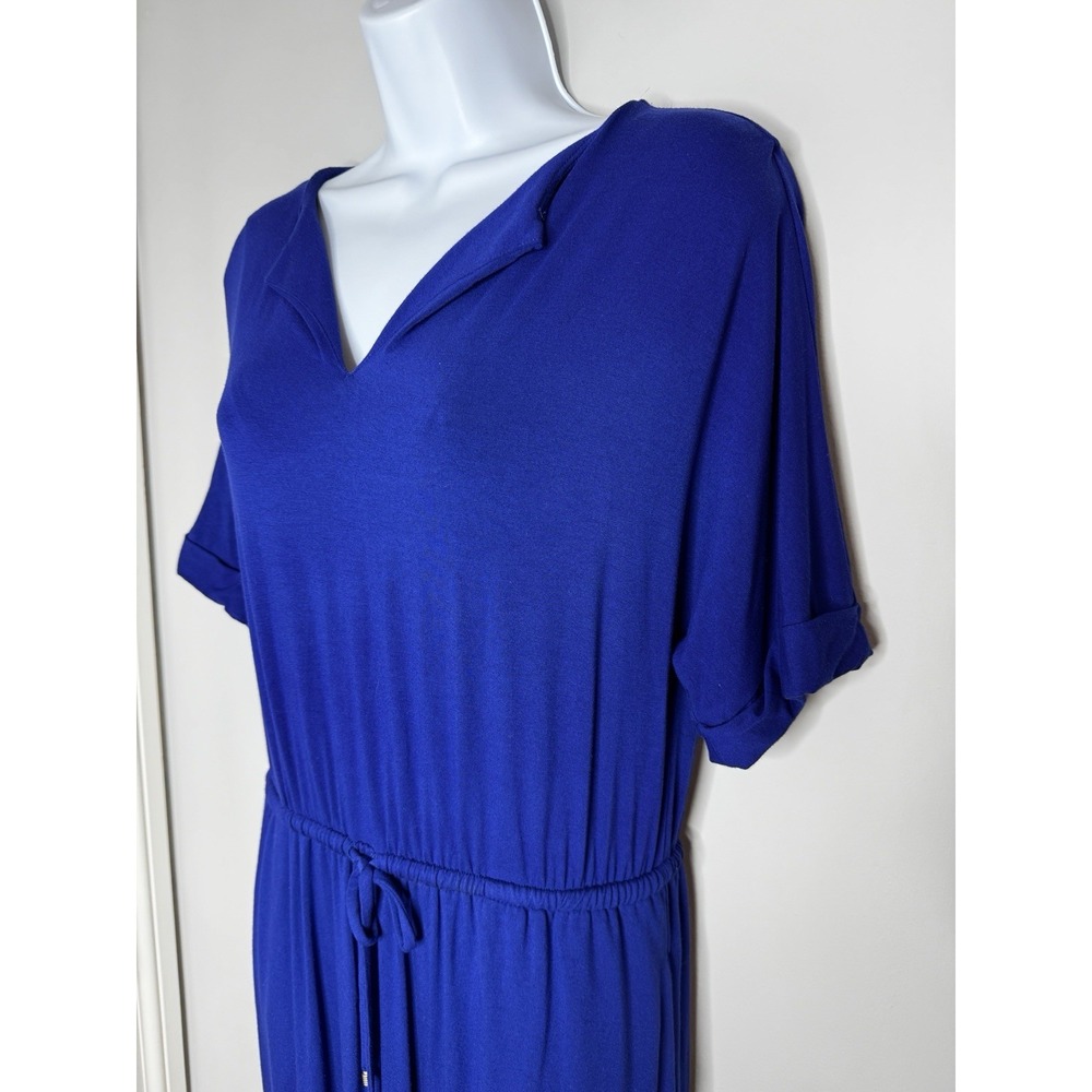 Chico's Womens Split Neck Tie-Waist Dress S Blue Travel Stretch Comfort Classic